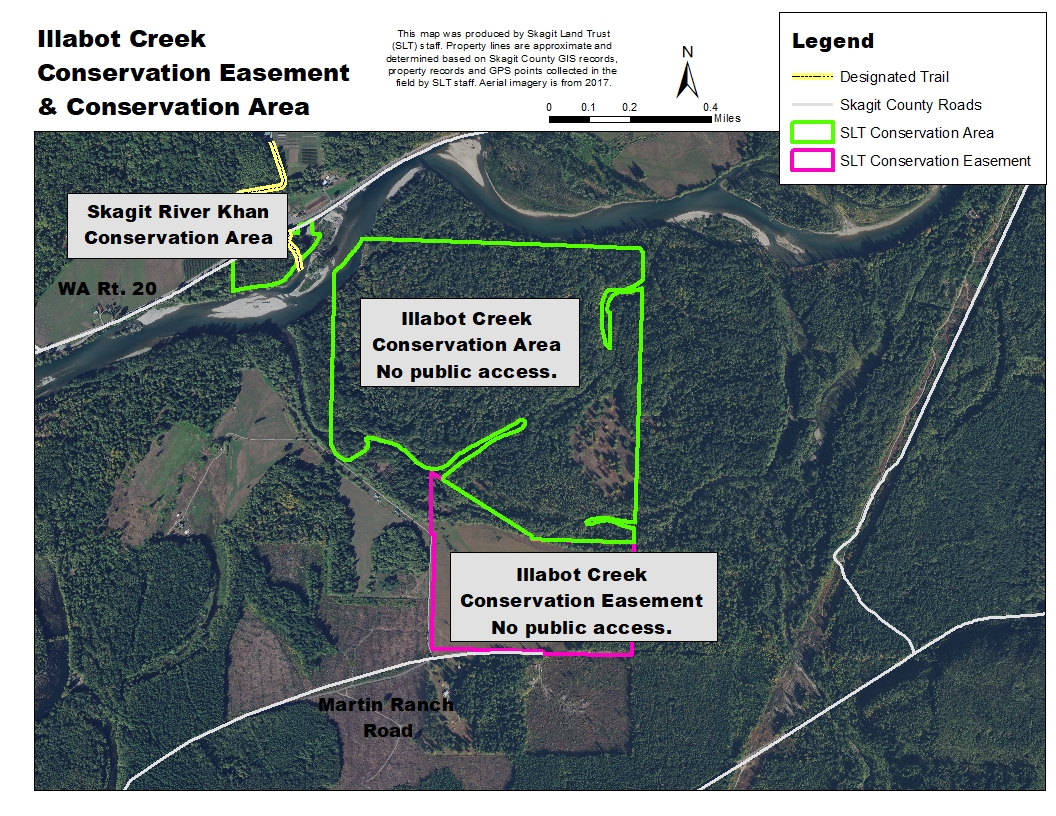  Map of Illabot Creek - Perrigoue Conservation Easement and surrounding conservation lands managed by Skagit Land Trust. Map created using NAIP aerial photograph by Skagit Land Trust staff.
