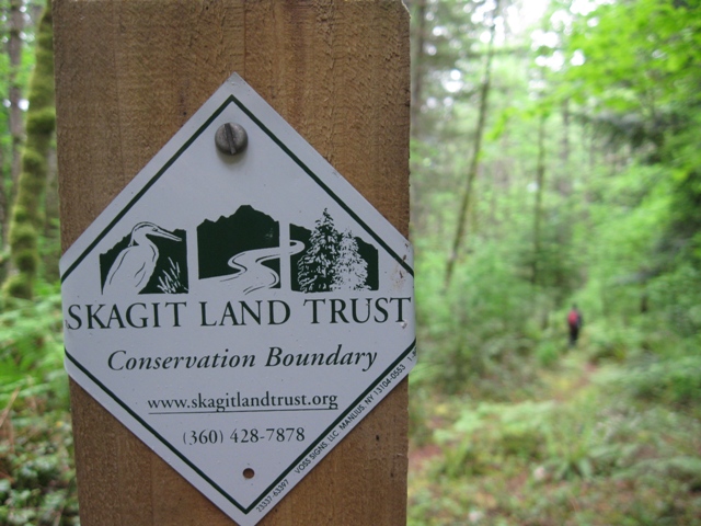 Barr Creek Conservation Area Trail Sign. Photograph credit: Skagit Land Trust staff