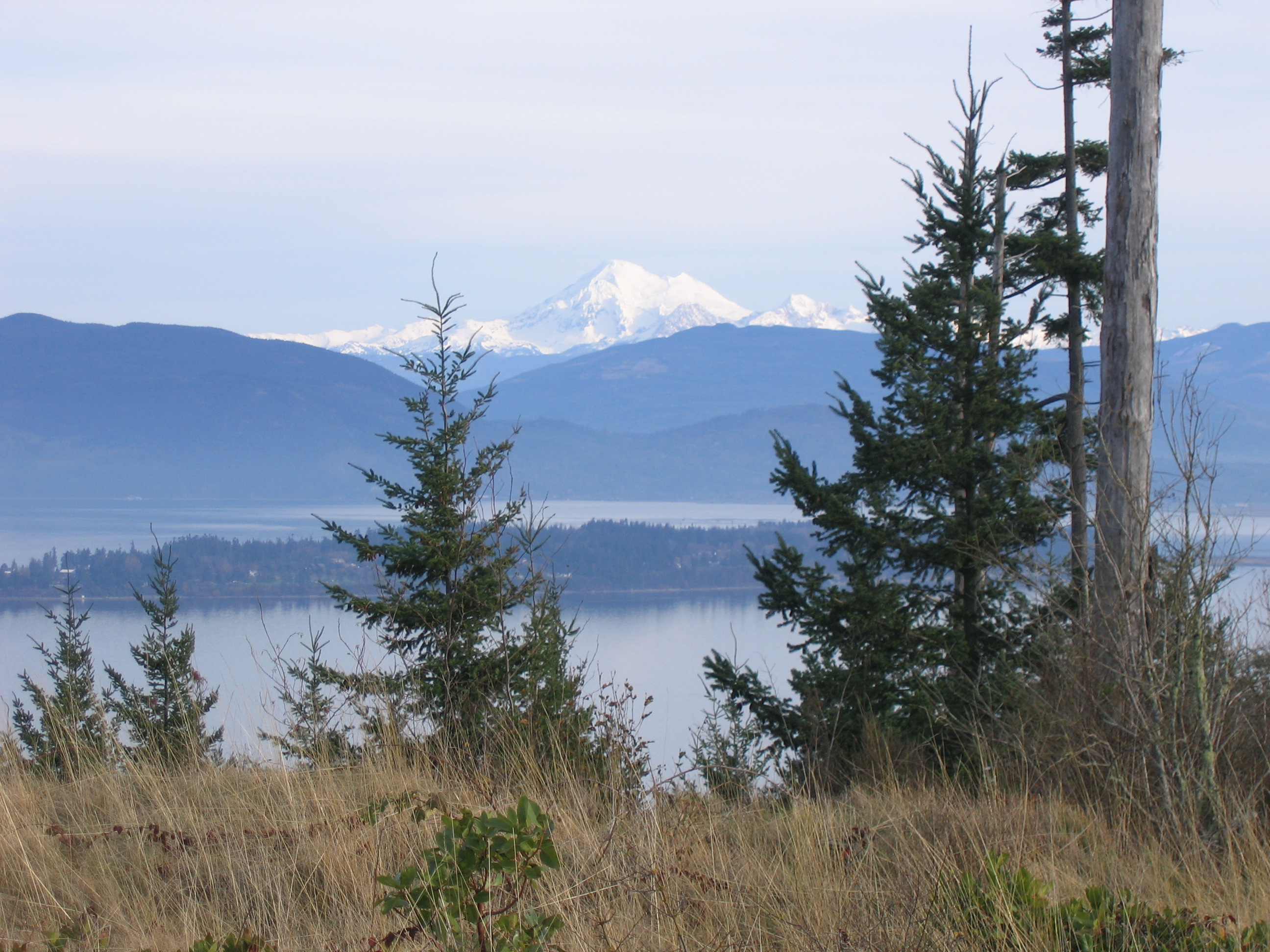 View from the summit of Guemes Mountain of Mount Baker, December 2009. Photograph credit: Skagit Land Trust staff.
